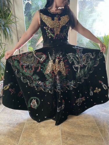 Vintage 1950s hand painted and sequined Mexican velvet 2 piece dress - Fresh Stock Dated March 2026