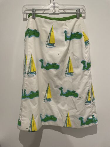 Vintage Vested Gentress Hand Screen Printed Skirt Sailing Island Boat Size 12 - Fresh Stock Dated March 2026