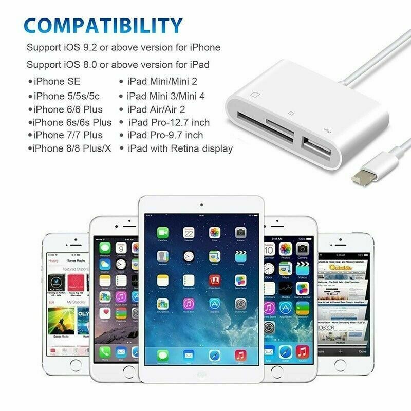 Camera SD Card Reader Adapter Cable for iPhone 6S 7Plus Apple iPad Pro Air New - Fresh Stock Dated February 2026
