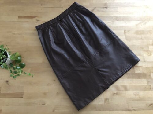 Vtg 80s EVAN DAVIES Brown Soft Nappa Leather Pencil A-line Knee Skirt 30”W Large - Fresh Stock Dated February 2026