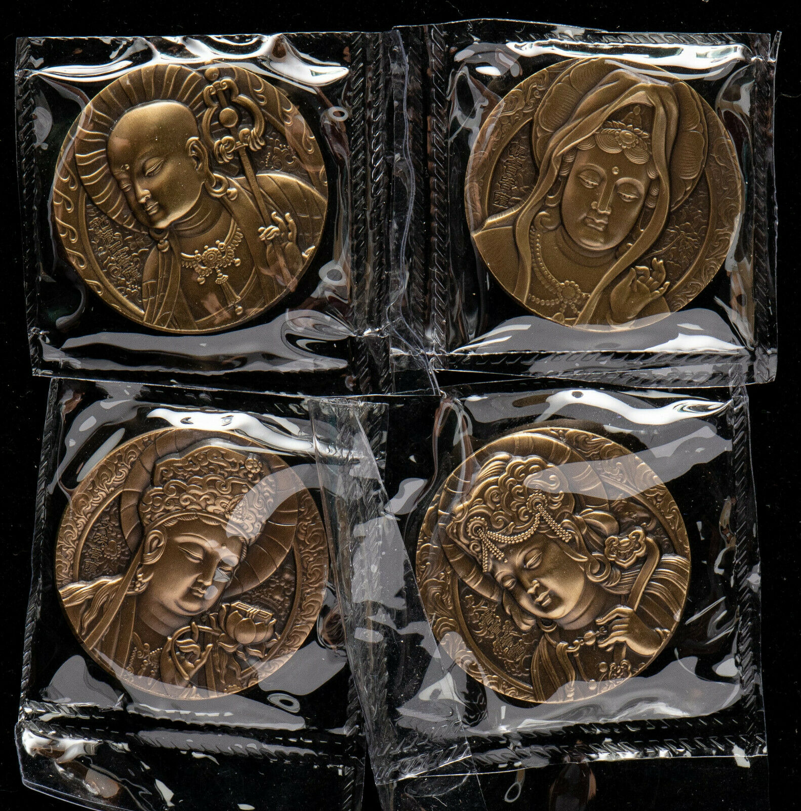 4 Pcs x China 45mm Brass Medals Set - Chinese Buddhist Mountains - Fresh Stock Dated February 2026