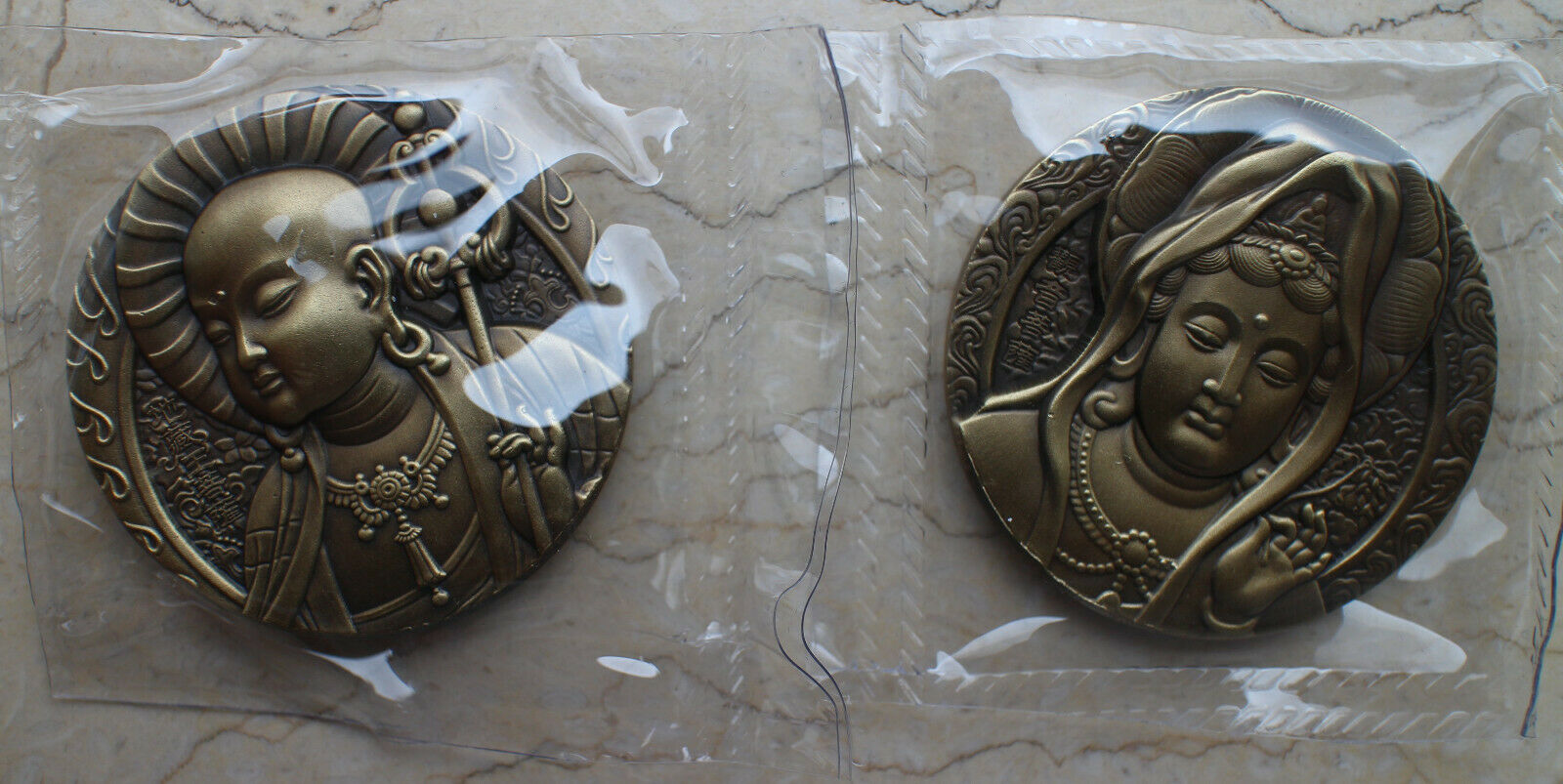 4 Pcs x China 45mm Brass Medals Set - Chinese Buddhist Mountains - Fresh Stock Dated February 2026