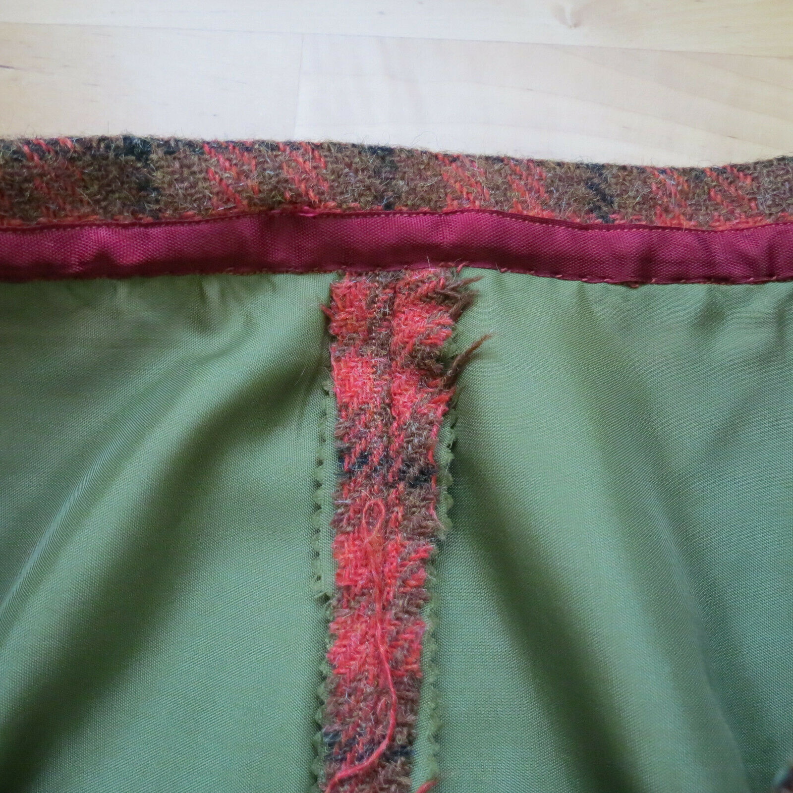 Vintage 1960s Orange Brown Wool Plaid Pencil Skirt Women's Waist 31 Hip 43 - Fresh Stock Dated March 2026