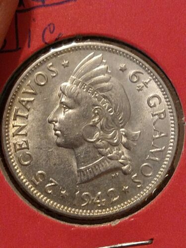 Dominican Republic 1942 25 Centavos - Silver - High Grade - Fresh Stock Dated December 2025