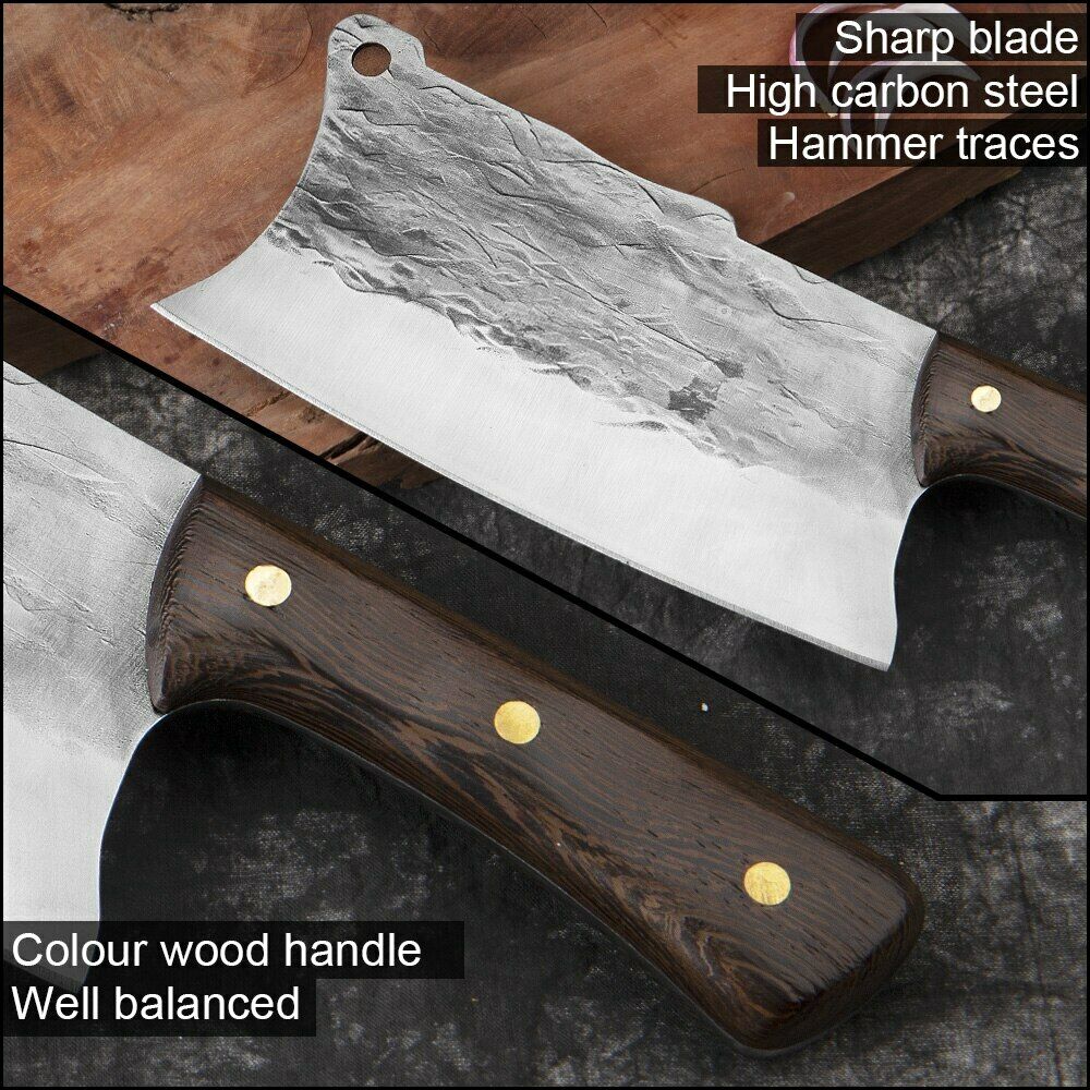 Handmade Forged Kitchen Knife Butcher Meat Cleaver Chef Knife High Carbon Steel - Fresh Stock Dated December 2025