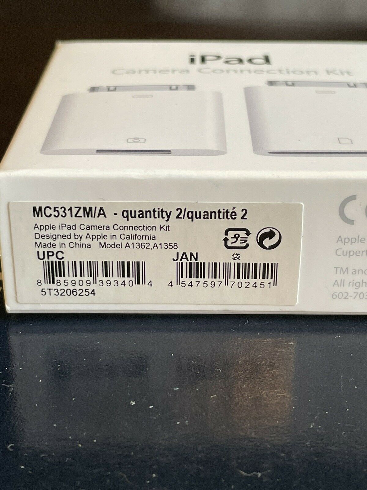 Genuine Apple iPad Camera Connection Kit MC531ZM/A (A1362 & A1358) New - Fresh Stock Dated February 2026