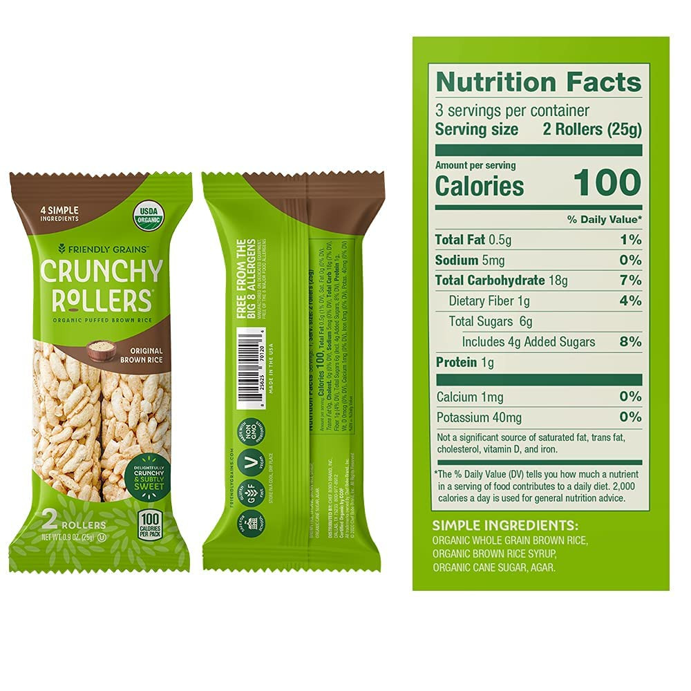Friendly Grains - Crunchy Rollers - Organic Rice Snacks - Original Brown... - Fresh Stock Dated February 2026