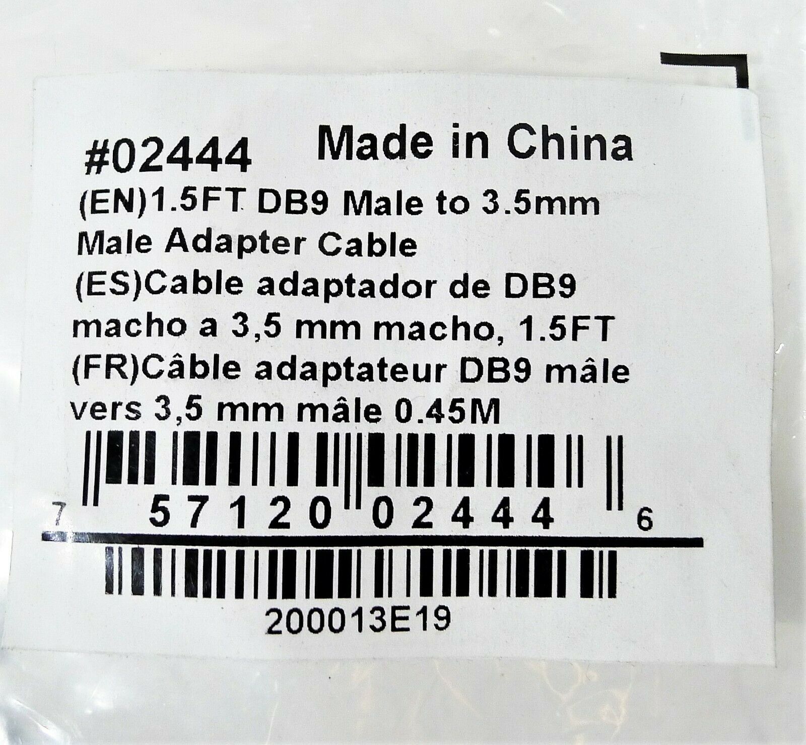 C2G Black Velocity DB9 Male to 3.5mm Male Serial RS232 Adapter Cable 1.5ft 02444 - Fresh Stock Dated February 2026