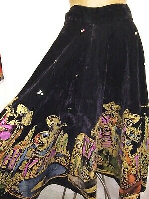 Vintage 1940's 50's Black Velvet Gold Pink Hand Painted Sequins Swing Skirt S/M - Fresh Stock Dated December 2025