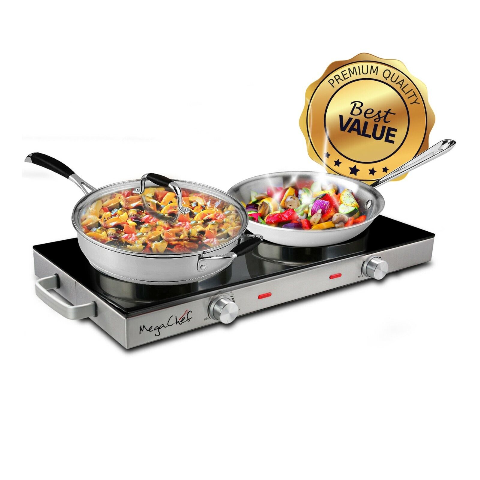 MegaChef MC-6200IC Portable Ceramic Infrared Double Electrical Cooktop w Handles - Fresh Stock Dated February 2026