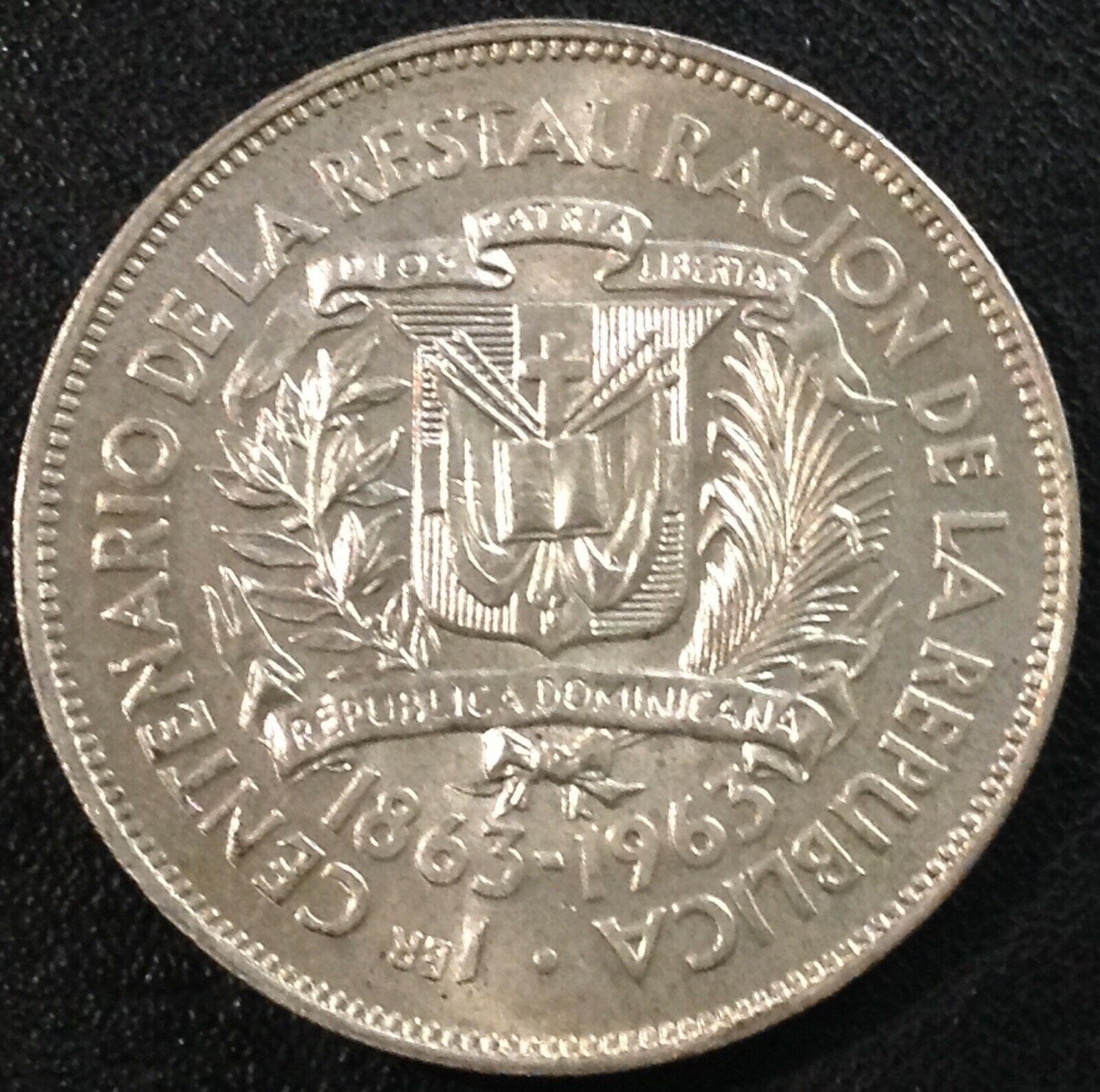 DOMINICAN REPUBLIC 1963 1 Peso Centennial Silver Crown BU - Fresh Stock Dated February 2026