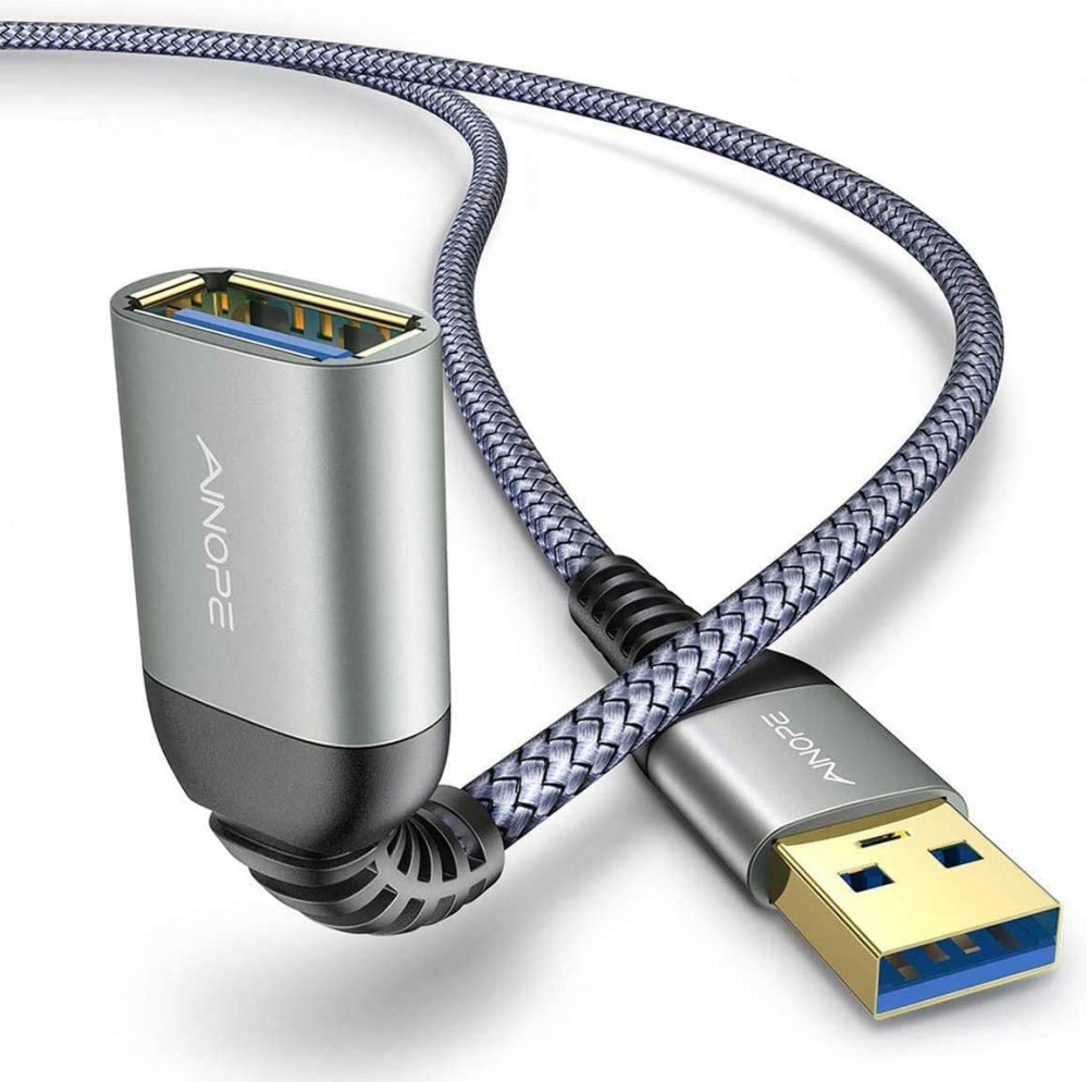 2 PACK 6.6FT+6.6FT AINOPE USB 3.0 Extension Cable Type A 6.6FT+6.6FT, Grey - Fresh Stock Dated February 2026