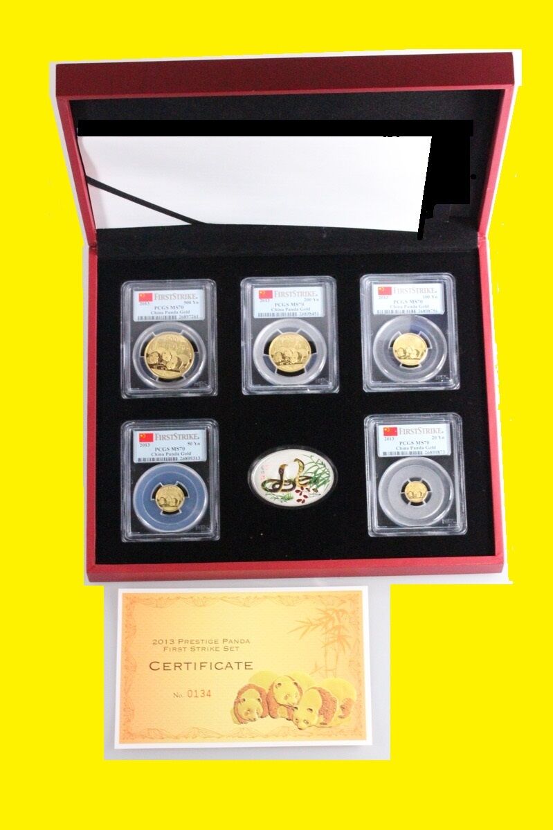 2013 CHINA 1.9 OZ PURE GOLD PANDA PRESTIGE 6 COINS SET PCGS MS 70 FIRST STRIKE - Fresh Stock Dated February 2026