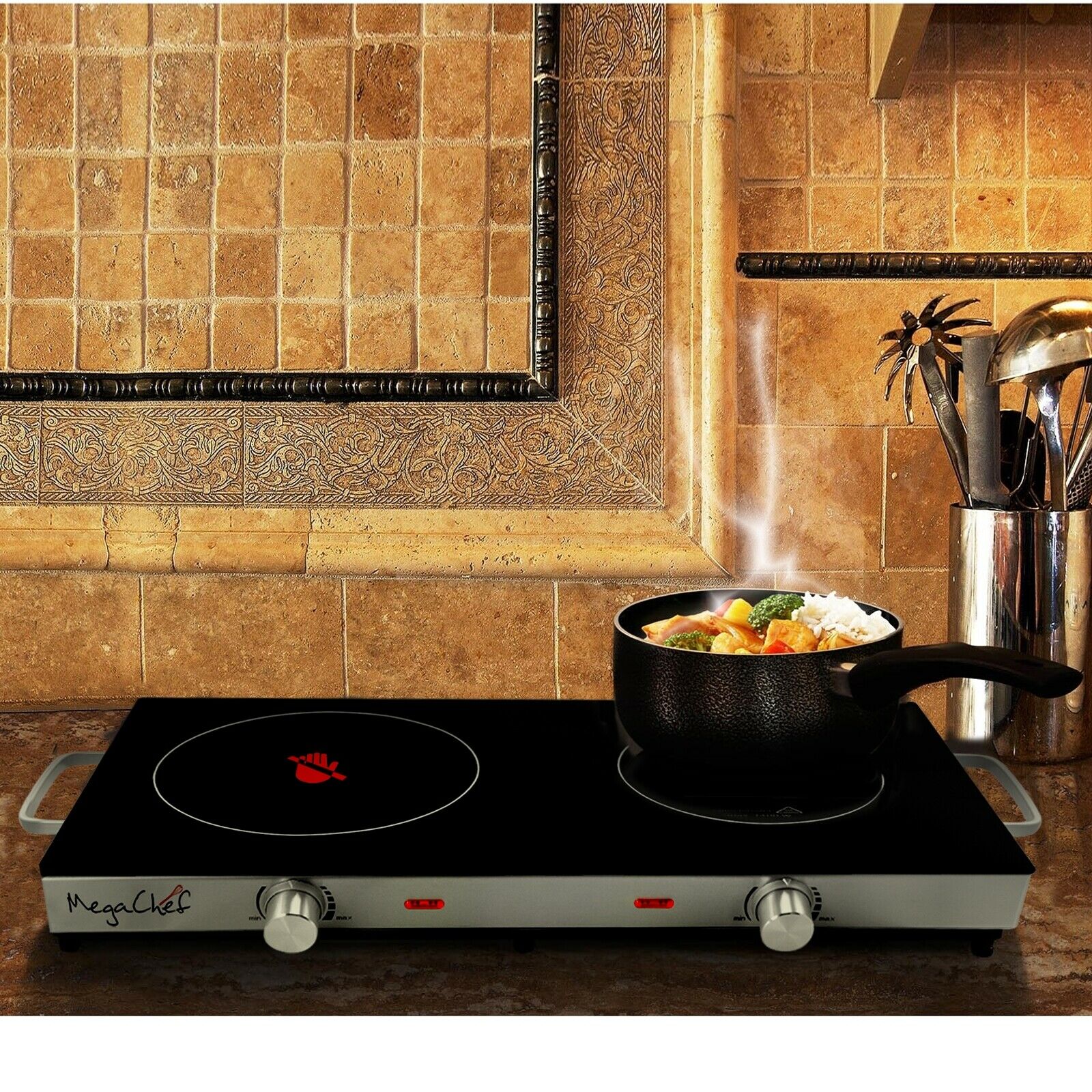 MegaChef MC-6200IC Portable Ceramic Infrared Double Electrical Cooktop w Handles - Fresh Stock Dated February 2026
