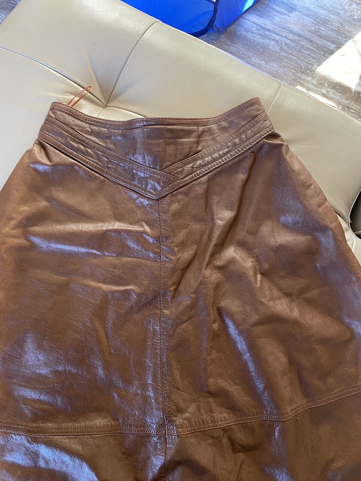Vintage Rodney Clark high waist brown leather skirt - midi shin length. - Fresh Stock Dated March 2026