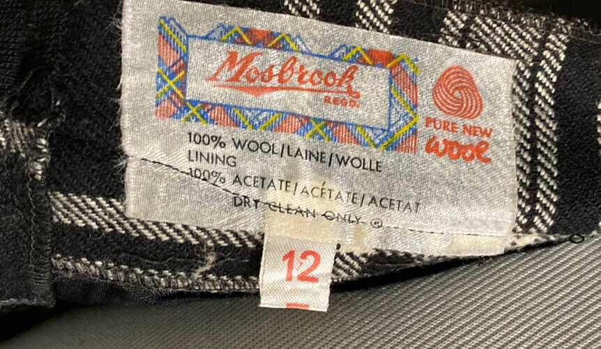 VINTAGE Mosbrook Wool Pleated Skirt Small 26 High Waisted Black White Checkered - Fresh Stock Dated March 2026