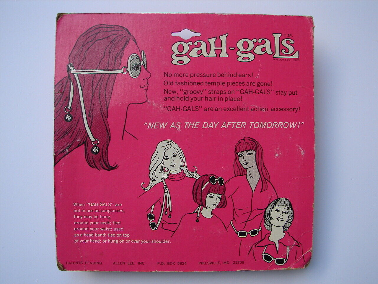 Vintage Tie On Black Sunglasses Gah Gals 1970 New Original Package Allen Lee - Fresh Stock Dated February 2026