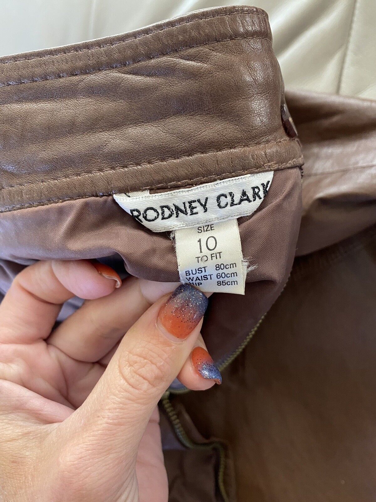 Vintage Rodney Clark high waist brown leather skirt - midi shin length. - Fresh Stock Dated March 2026