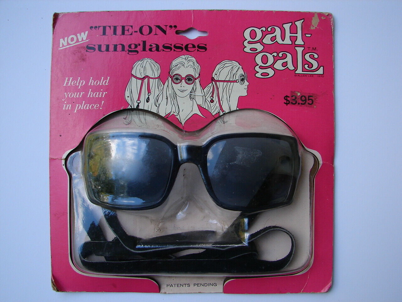 Vintage Tie On Black Sunglasses Gah Gals 1970 New Original Package Allen Lee - Fresh Stock Dated February 2026