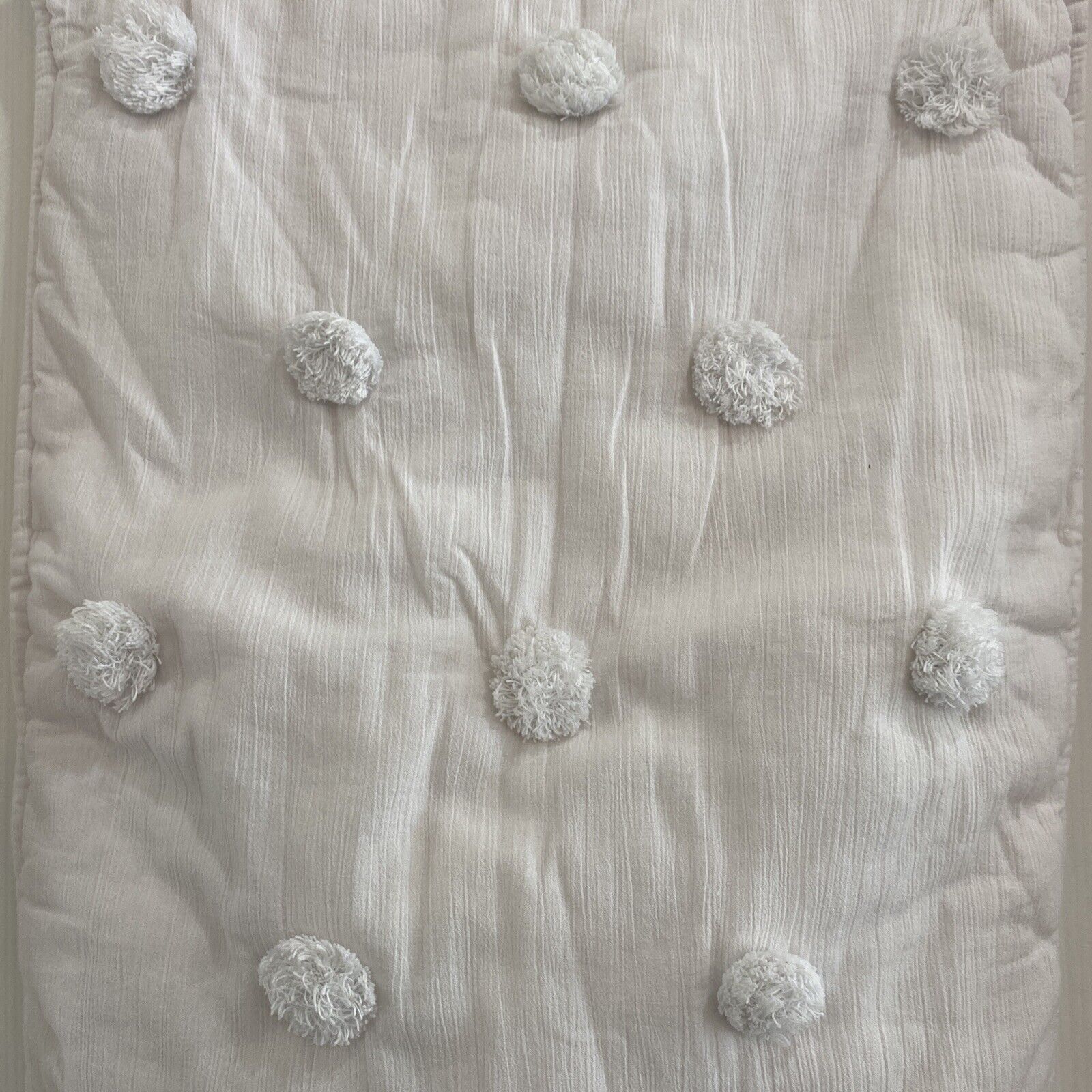 Pottery Barn Teen White Standard Pillow Sham Crinkle Puff Pompom Pom Pom  26x20 - Fresh Stock Dated February 2026