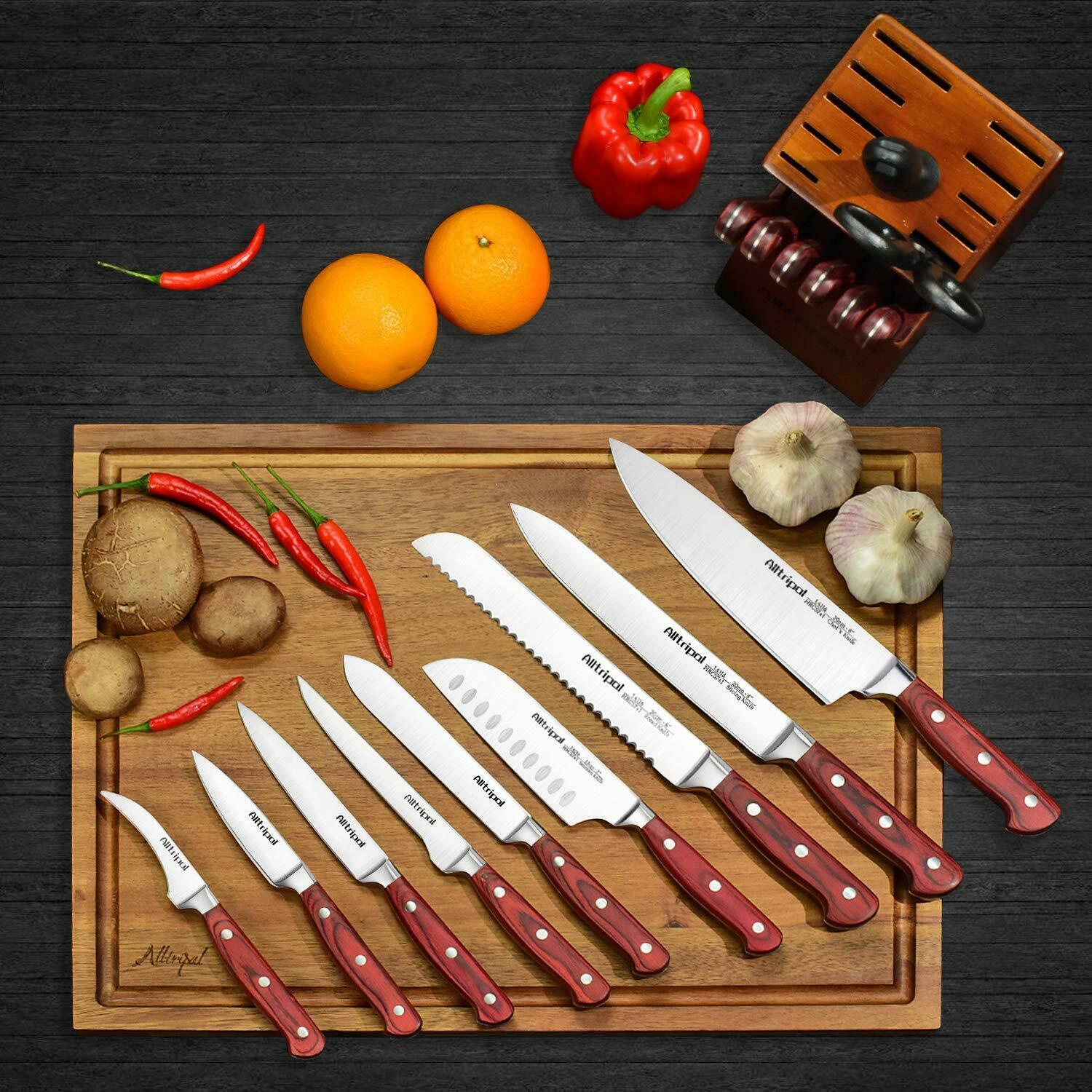 Knife Set, 18-Piece Kitchen Knife Set with Block Wooden German Stainless Steel - Fresh Stock Dated December 2025
