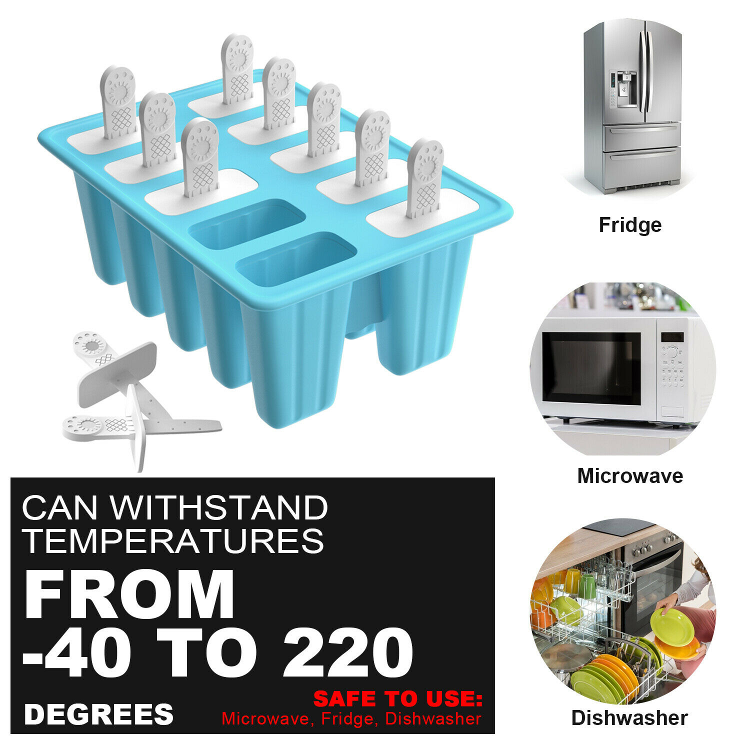 New Silicon 10Cell Ice Cream Mold DIY Frozen Popsicle Kitchen Ice Tray Cover Lid - Fresh Stock Dated December 2025