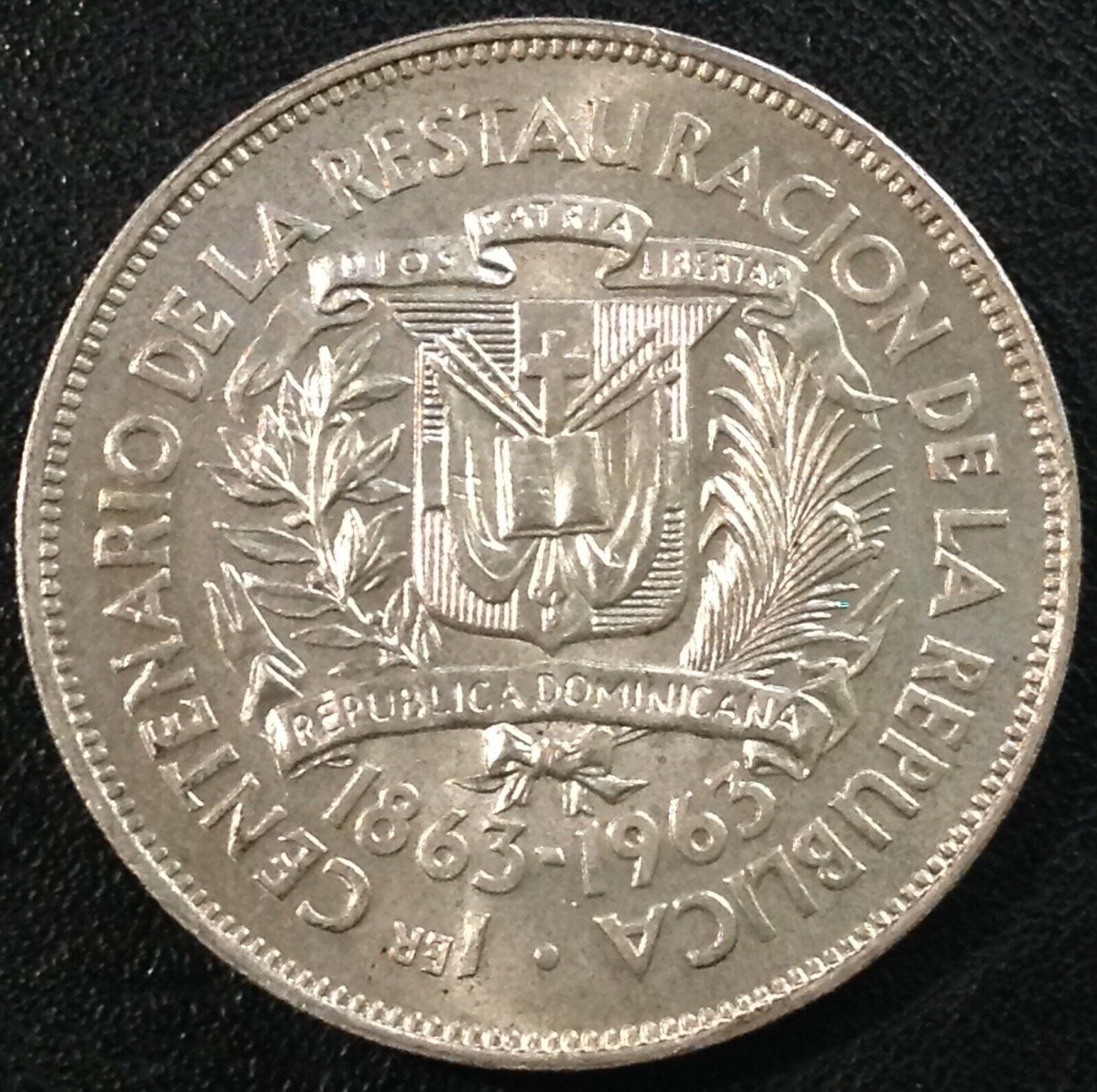 DOMINICAN REPUBLIC 1963 1 Peso Centennial Silver Crown BU - Fresh Stock Dated February 2026