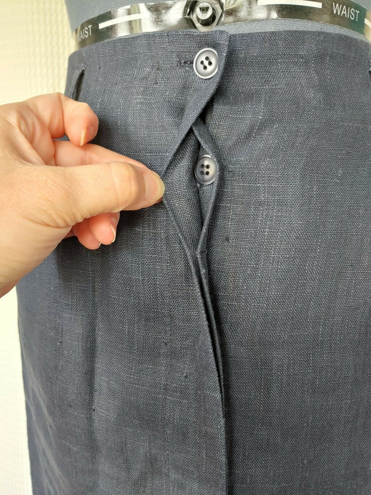 Vintage Navy Blue Linen Concealed Button Down Skirt - Fresh Stock Dated March 2026