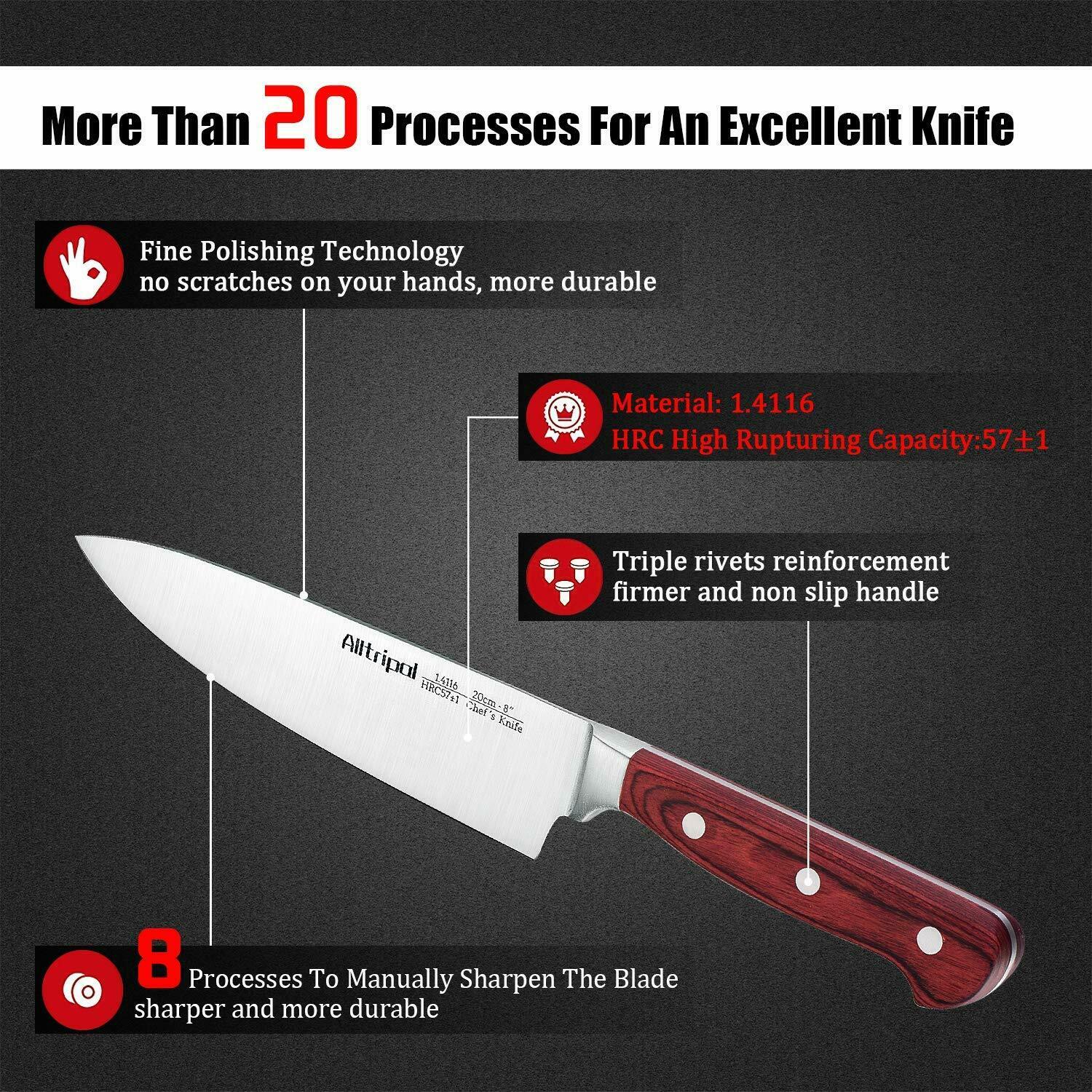 Knife Set, 18-Piece Kitchen Knife Set with Block Wooden German Stainless Steel - Fresh Stock Dated December 2025