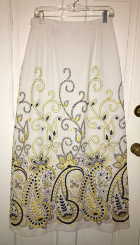 Eddy George vintage embroidered white cotton pique maxi skirt 29