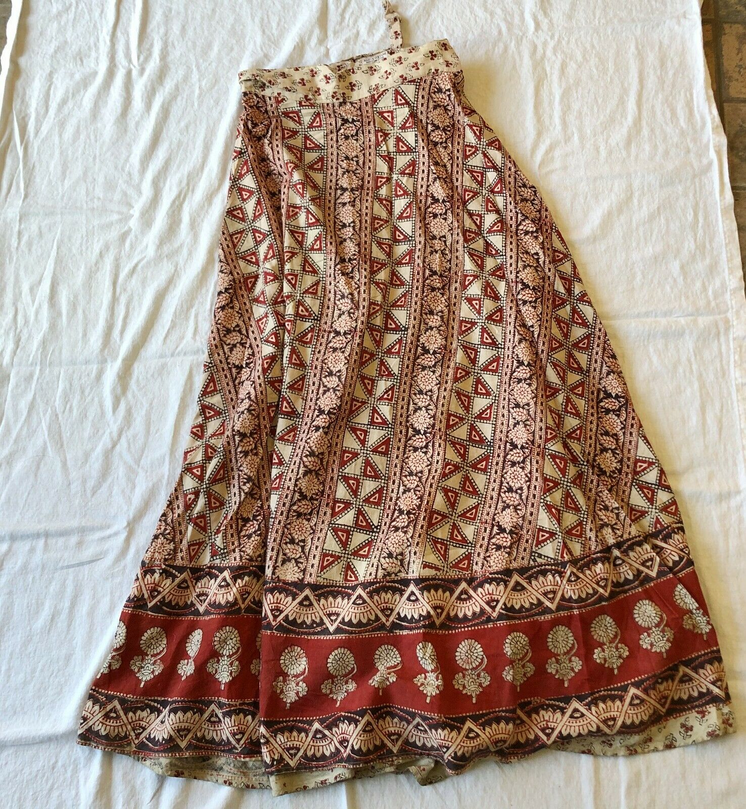 vtg 60s 70s india cotton wrap maxi skirt block print gauze Indian - Fresh Stock Dated February 2026