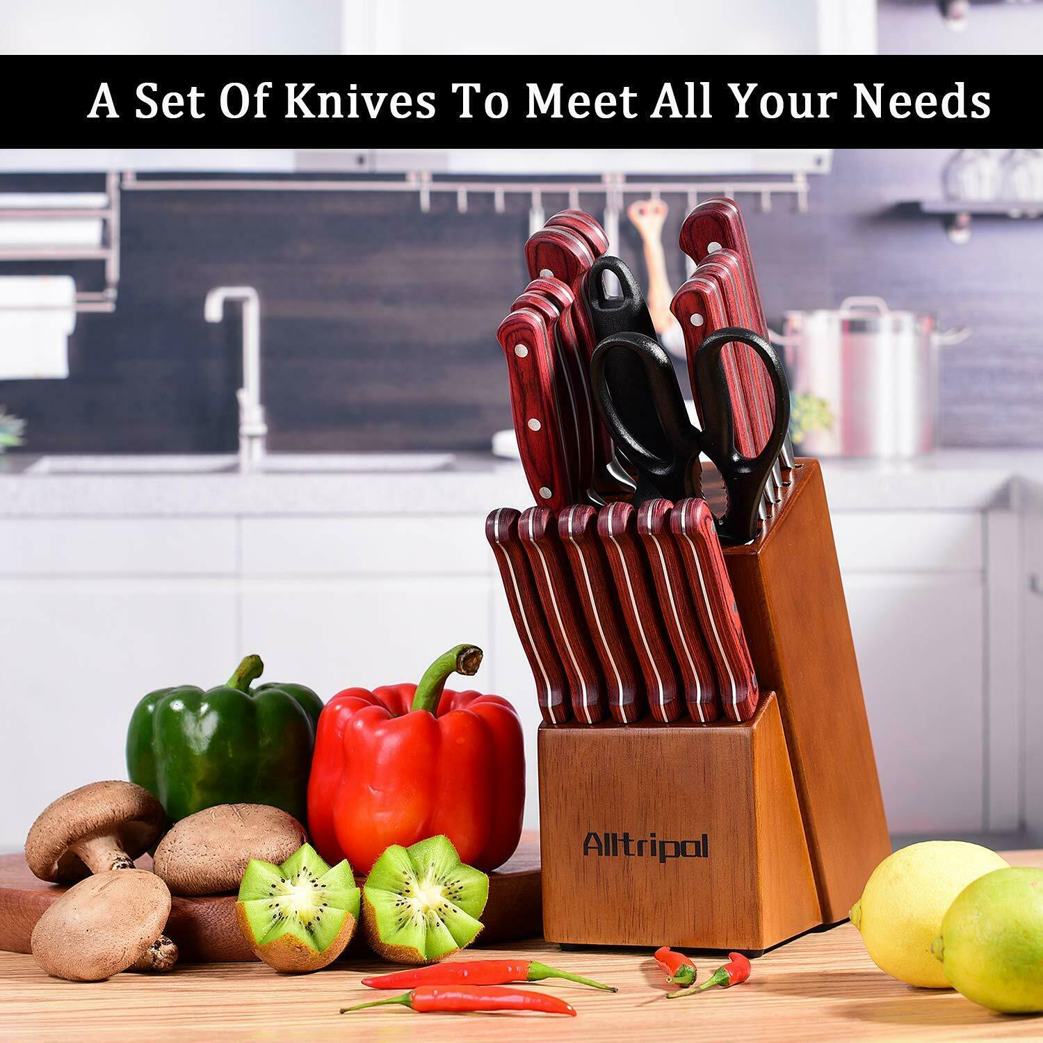 Knife Set, 18-Piece Kitchen Knife Set with Block Wooden German Stainless Steel - Fresh Stock Dated December 2025