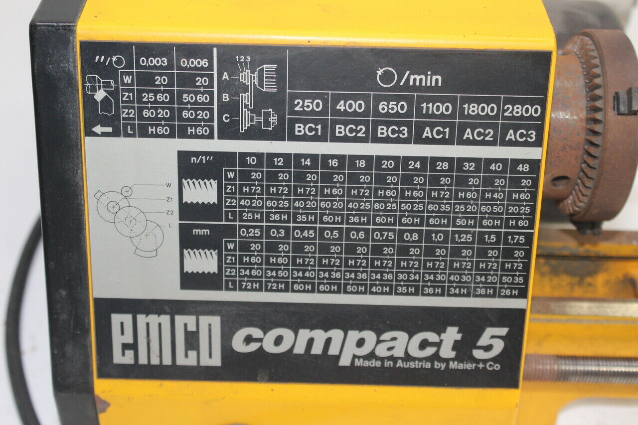 EMCO Compact 5 Mini Jewelers 3 Jaw Lathe Chuck CNC Tail Used Working - Fresh Stock Dated December 2025