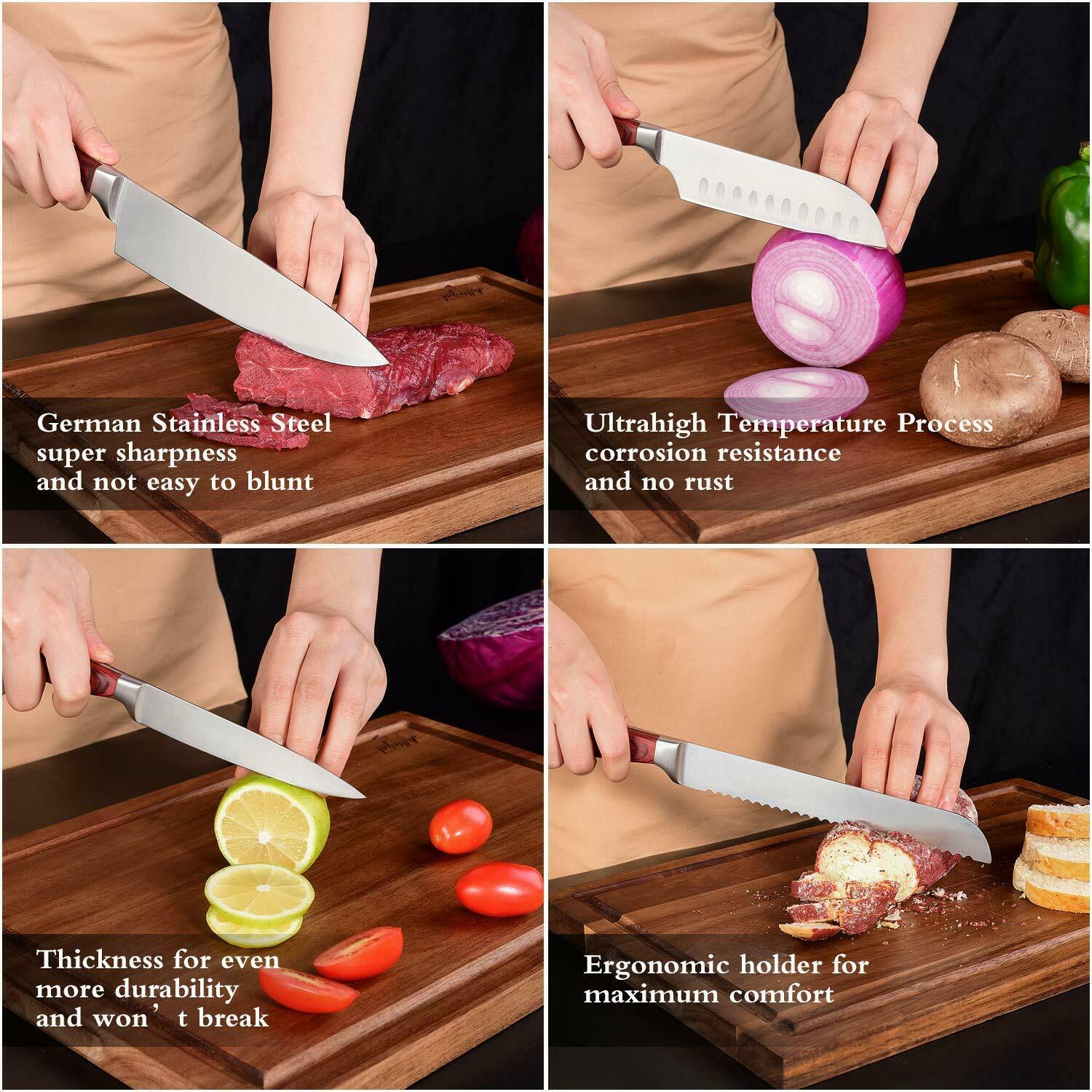 Knife Set, 18-Piece Kitchen Knife Set with Block Wooden German Stainless Steel - Fresh Stock Dated December 2025