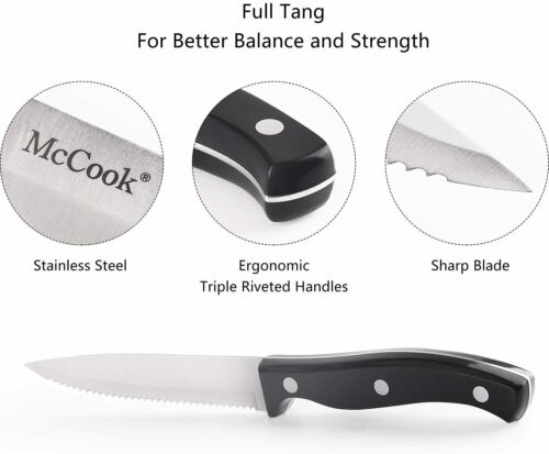 McCook MC55 8PCS Steak Knife Set Full Tang Stainless Steel Steak Knives - Fresh Stock Dated December 2025