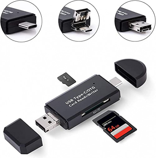 COCOCKA Micro SD Card Reader, 3 in 1 USB-C USB-A USB 2.0 black - Fresh Stock Dated February 2026