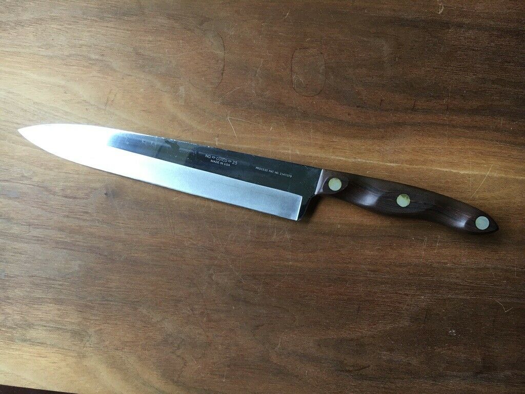 CUTCO NO. 25 Butcher carving Knife BROWN WOOD HANDLE MADE IN USA EX++ - Fresh Stock Dated December 2025