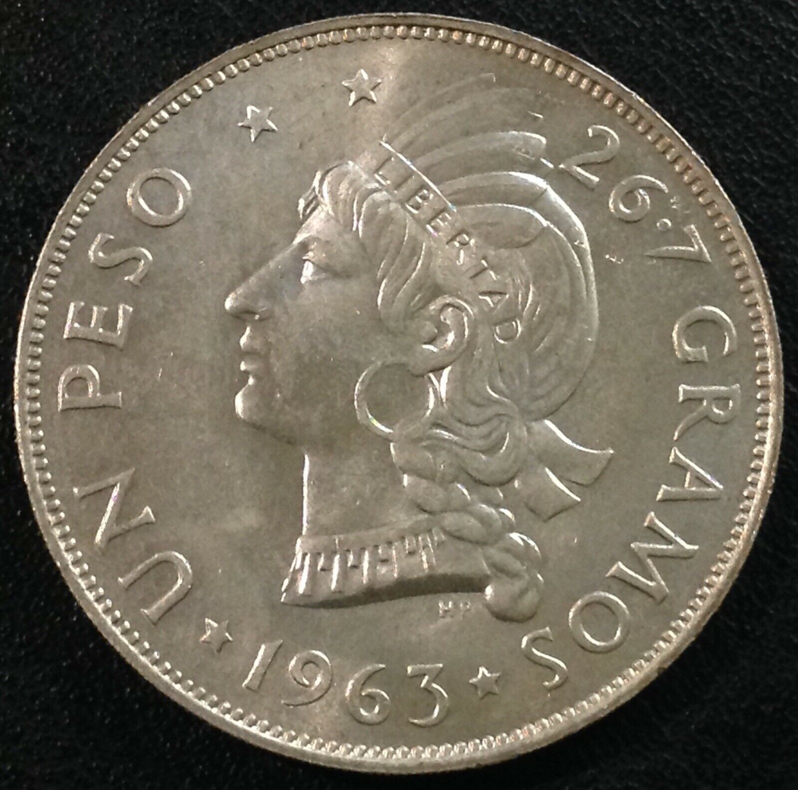 DOMINICAN REPUBLIC 1963 1 Peso Centennial Silver Crown BU - Fresh Stock Dated February 2026