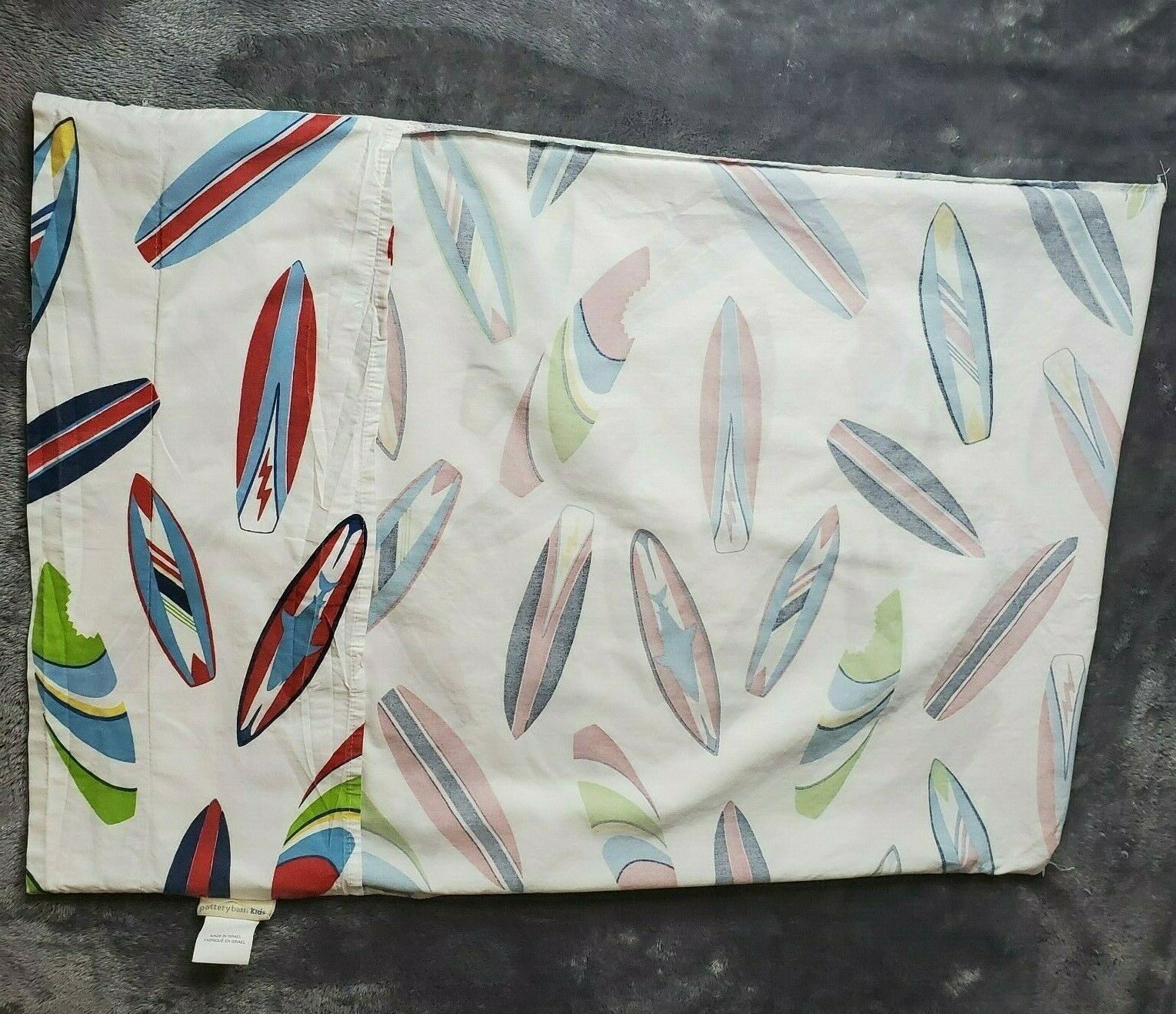 Pottery Barn Kids SURFBOARD Standard Pillow Case Beach Surfer Wave Shark Bite - Fresh Stock Dated December 2025