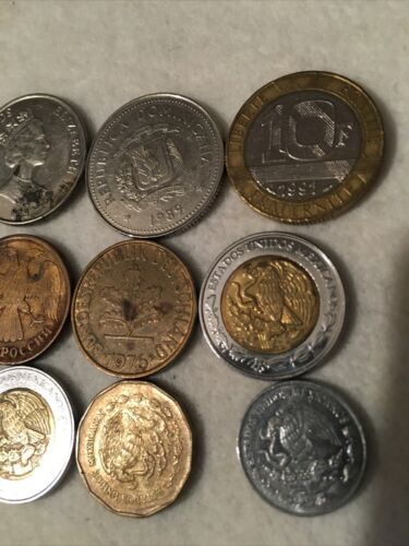 Lot Of 9 Forgein Coins/ Caymen Island/ Dominica Republic  Mexico/ Dates 70’s-90 - Fresh Stock Dated February 2026