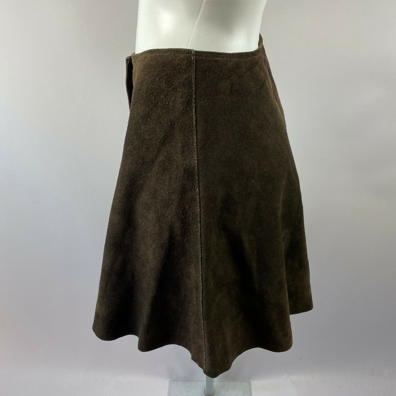 Vtg 70s Brown Real Suede Snap Up Closure Mini Skirt Size 11 Hippie Boho - Fresh Stock Dated February 2026