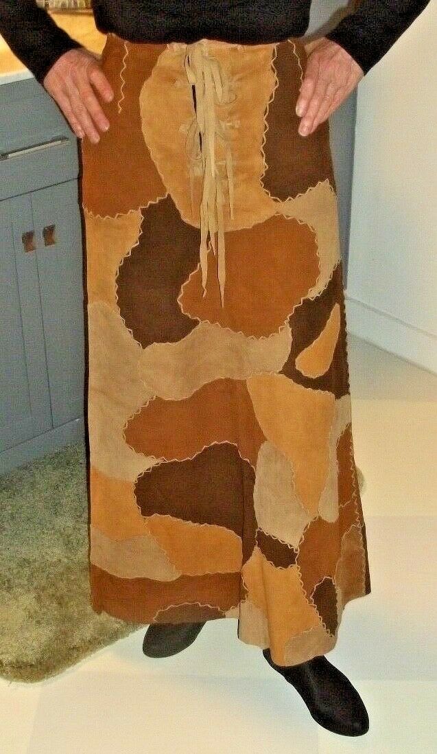 Leather Suede Skirt Hippie Western Boho Mexico ropa de piel NOS c1970's vintage - Fresh Stock Dated February 2026