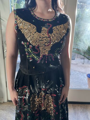 Vintage 1950s hand painted and sequined Mexican velvet 2 piece dress - Fresh Stock Dated March 2026