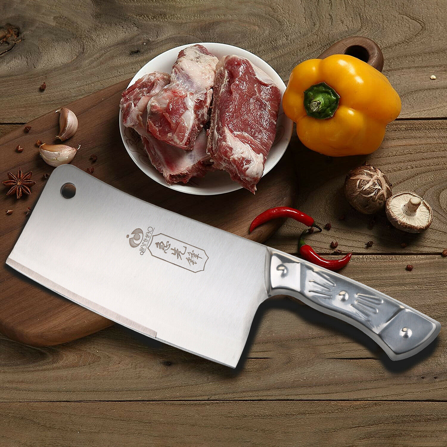 Kitchen 7'' Cleaver Knife Chopper Butcher Stainless Steel for Home Restaurant US - Fresh Stock Dated December 2025