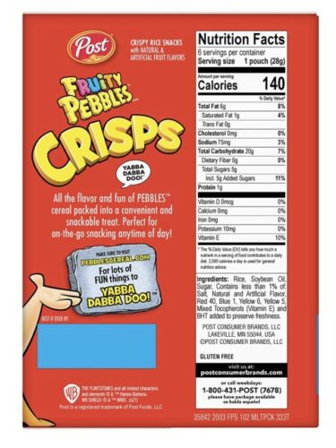 Post Fruity Pebbles Crisps-Portable Cereal Snack-Net WT 6 OZ- (4 boxes) - Fresh Stock Dated December 2025