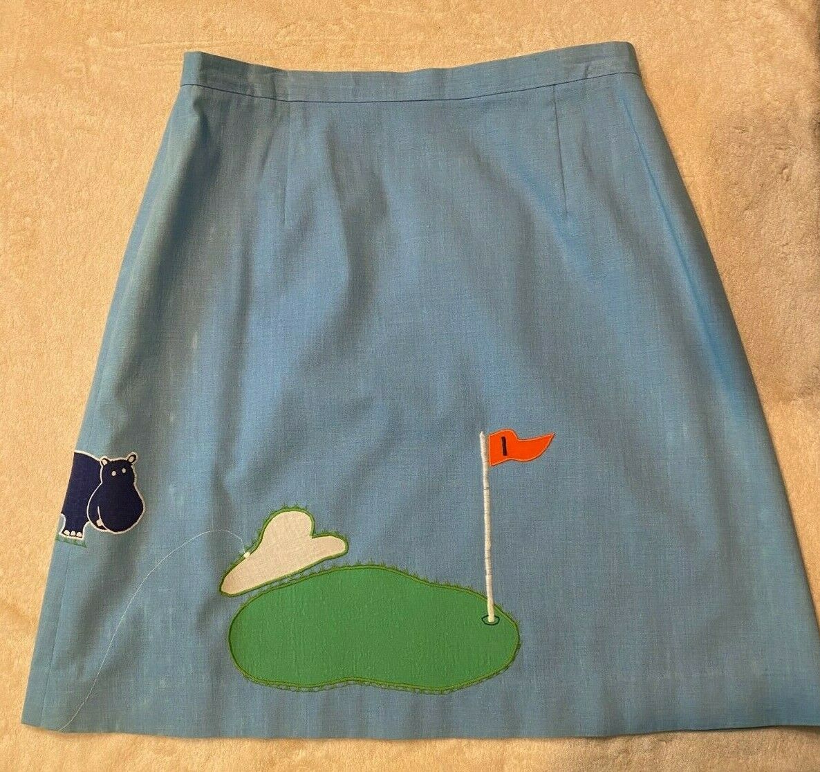 Vintage 1970s Custom Clothier Appliqued Embroidered skirt golf whimsical hippos - Fresh Stock Dated February 2026