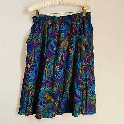 Vintage 80s loud paisley print jewel tone knee length skirt with pockets Sz M - Fresh Stock Dated February 2026