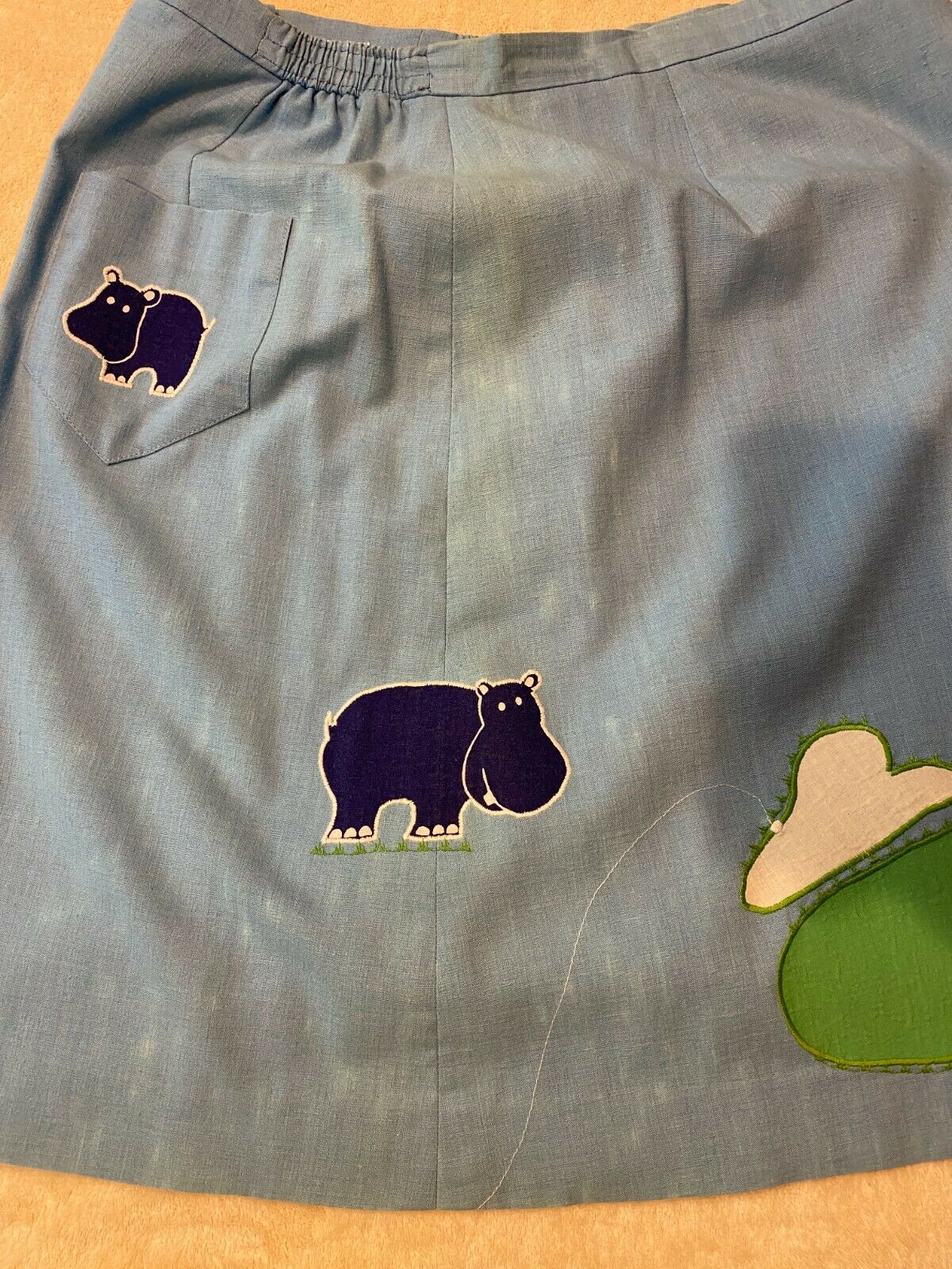 Vintage 1970s Custom Clothier Appliqued Embroidered skirt golf whimsical hippos - Fresh Stock Dated February 2026