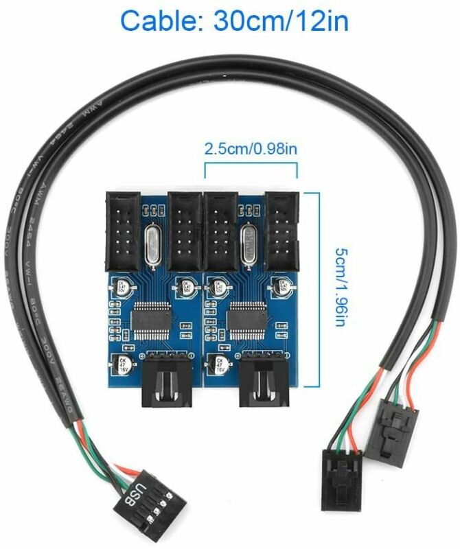 Rocketek 9pin USB Header Male 1 to 2 Female Extension Card 2.0 Splitter... - Fresh Stock Dated February 2026