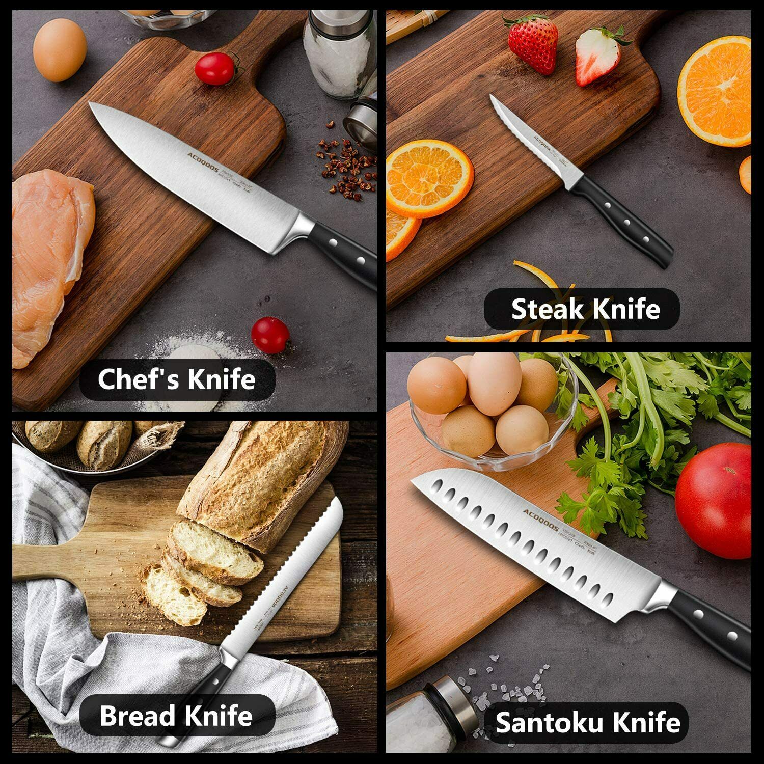 Knife Set, 17-Piece Kitchen Knife Set with Block Wooden German Stainless Steel - Fresh Stock Dated December 2025